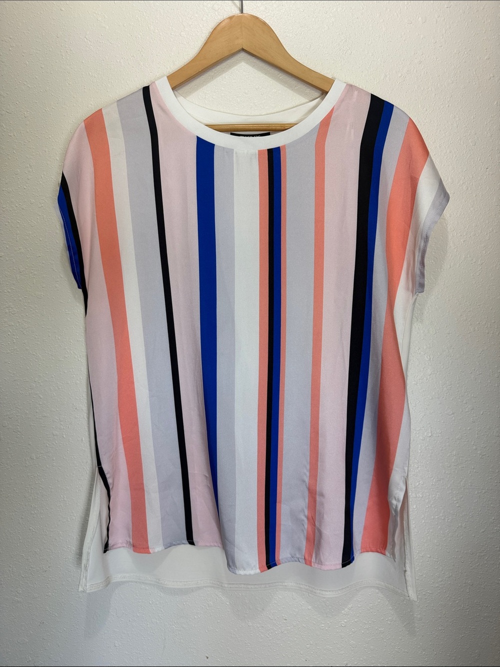 Dkny Coral, Blue, Black & White Striped Short-Sleeve Top, Size S
